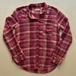Hollister Pink Plaid Button-Down Flannel Classic Collar Long Sleeve S Spring top